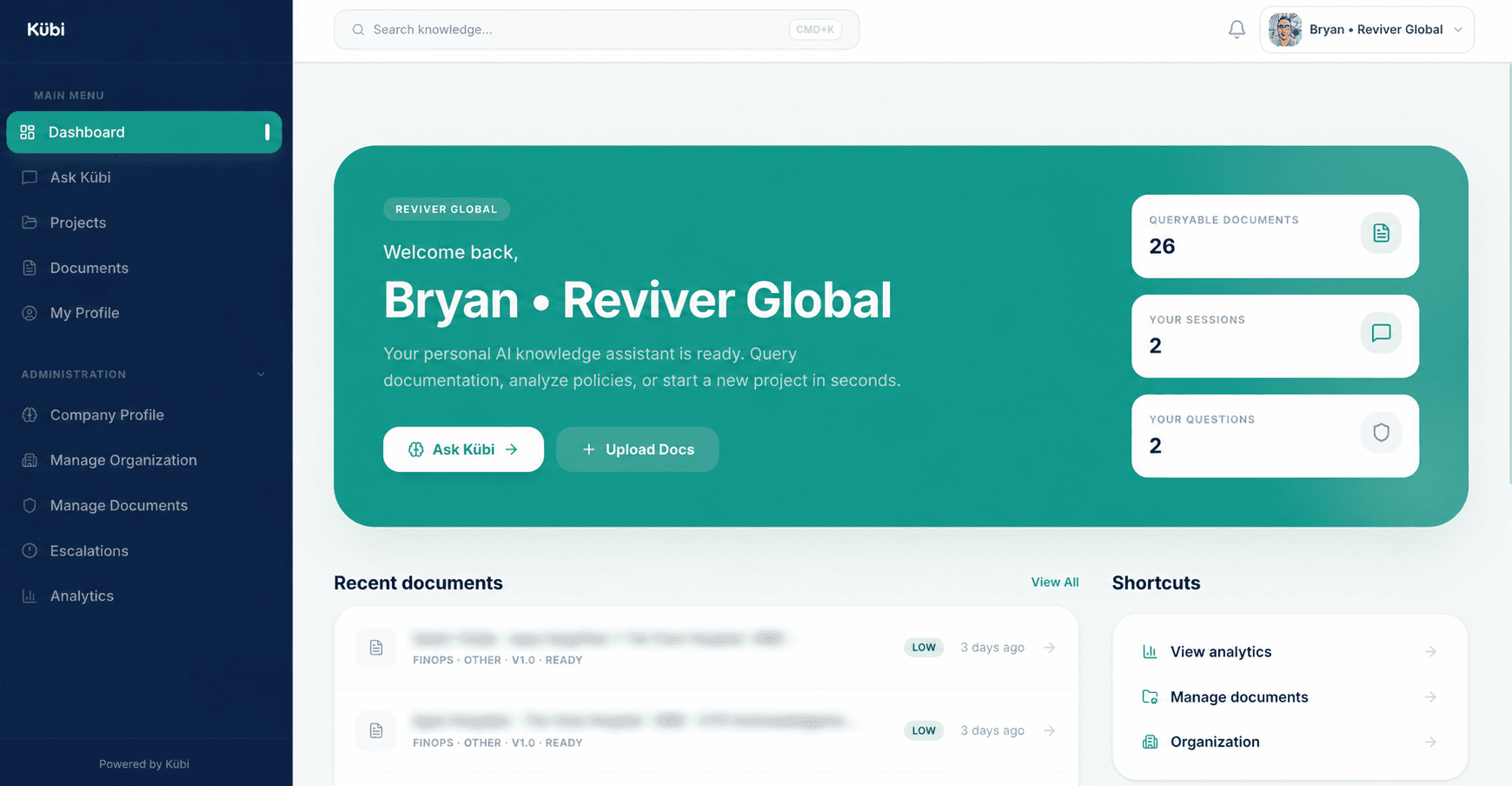 Kübi dashboard preview
